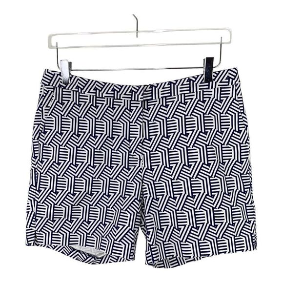 Boden Navy White Geometric Stripe Richmond Shorts Sz 8 - Picture 1 of 12